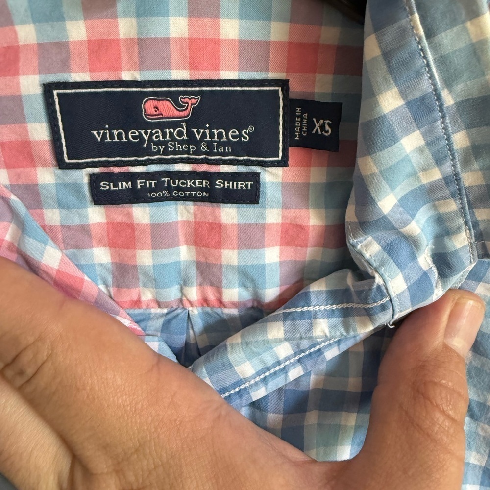 Men’s XS Blue Plaid Vineyard Vines Preppy Lightweight Slim Fit Tucker Button Up - Picture 4 of 5